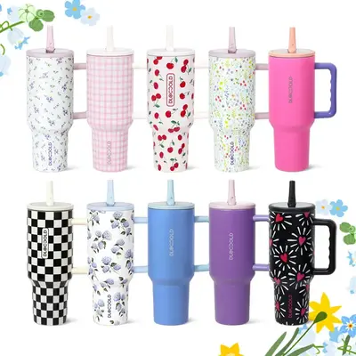 40oz Tumbler with Handle & Flip Straw, 1 Count Stainless Steel Insulated Water Bottle, Drinking Cup for Home, Office, Car