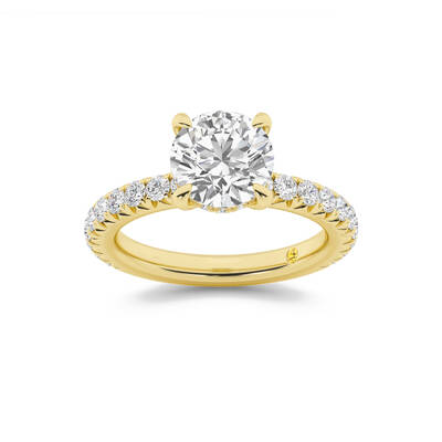 Embers Three Quarter Coverage Hidden Halo Round Lab Grown Diamond Engagement Ring | 18K Yellow Gold 2 7/8 CT. TW.
