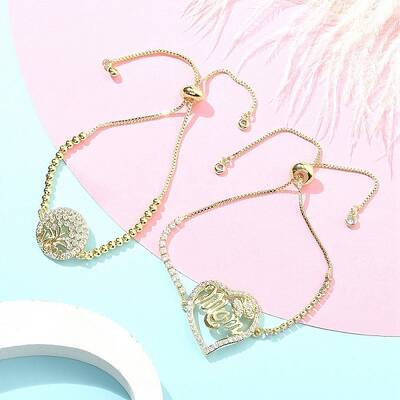 Mother's Day Brass Micro Pave Cubic Zirconia Silder Bracelets for Women