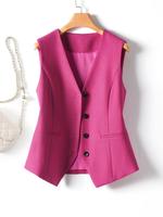 Women's Solid Button Front Fake Pocket Vest Blazer, Chic Elegant Modern V Neck Sleeveless Outerwear for Work Office Business,...