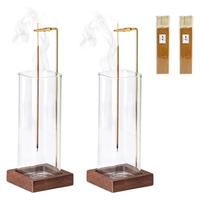 Incense Holder，Wood Incense Holder for Sticks with Glass Ash Catcher，Incense Burner for Meditation Yoga Spa Room Decor Fr...