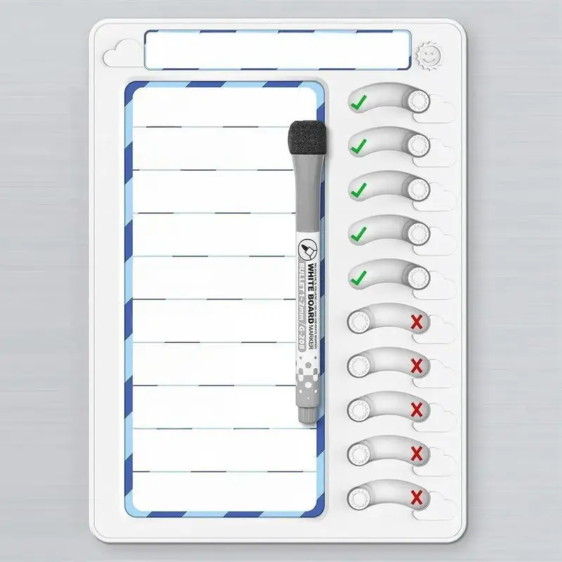 Magnetic Children's Chore Chart With Pen, 1 Piece Square Children's Clock Card, Rewritable Reward Board For Kids