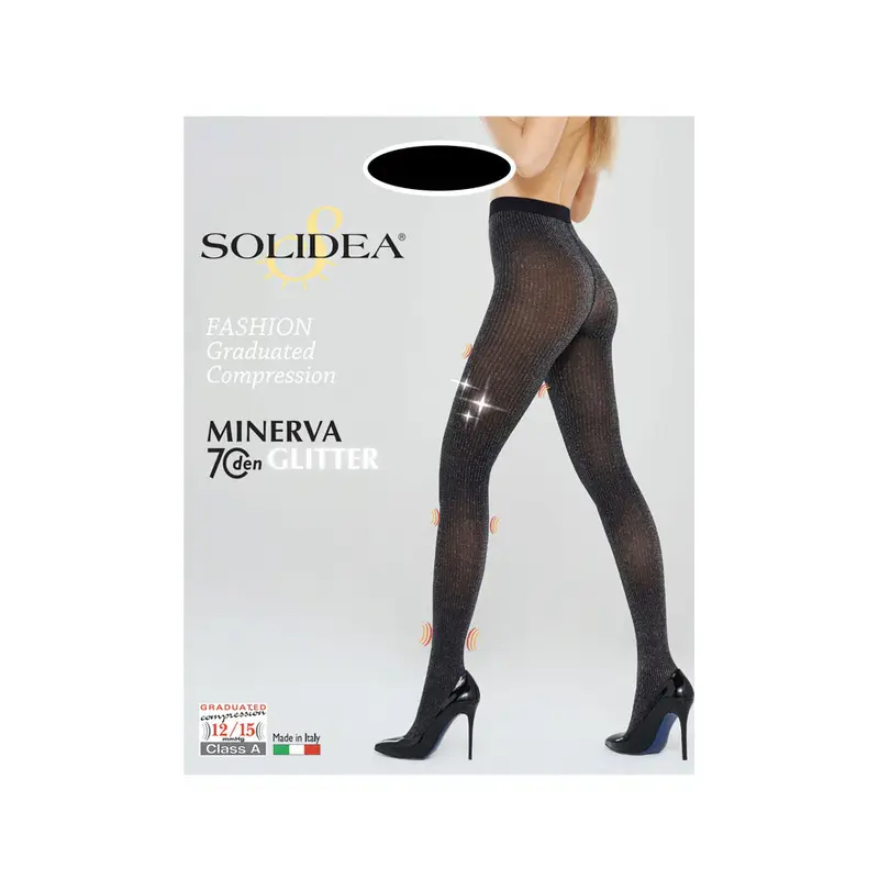 Solidea Minerva Glitter Tights 70Den Compression 12 15mmHg 4L Black Silver
