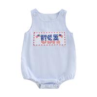 Baby Boy Patriotic Romper 4th Of July Outfits Casual Flag/Letter Embroidery Striped Sleeveless Bodysuit Jumpsuit Newborn Todd...