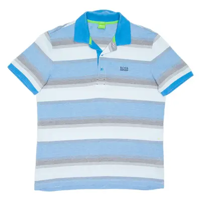 BOSS Mens Polo Shirt Blue Striped L