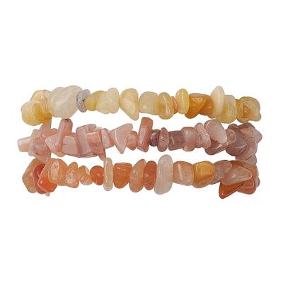 3Pcs Natural Red Aventurine & Natural Sunstone & Natural Topaz Jade Chip Beaded Stretch Bracelet Sets