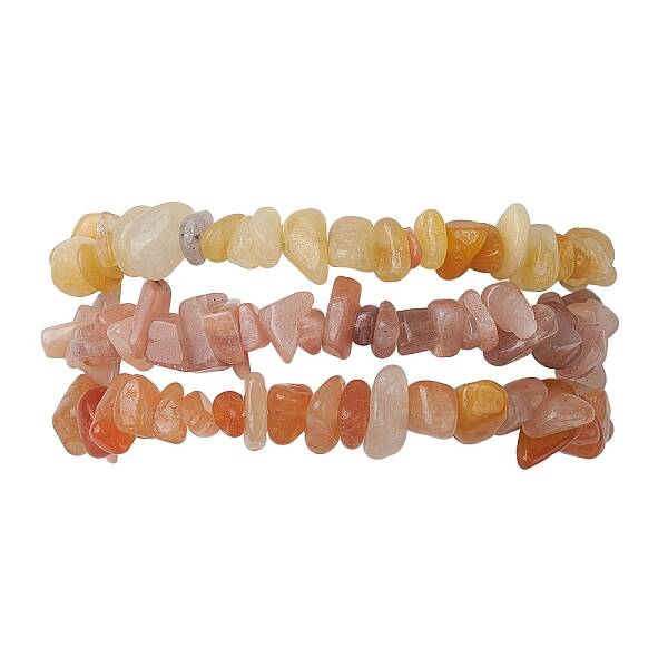 3Pcs Natural Red Aventurine & Natural Sunstone & Natural Topaz Jade Chip Beaded Stretch Bracelet Sets