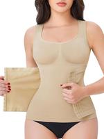 Women's Solid Seamless Shapewear Tank Top, Knit Adjustable Hook & Eye Closure Shaper, Tummy Control Shaper for Daily Wear
