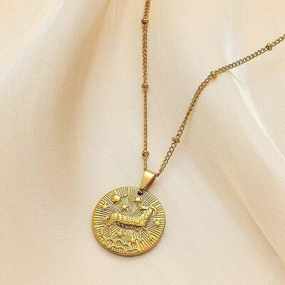 Constellation Coin Stainless Steel Pendant Necklace for Women