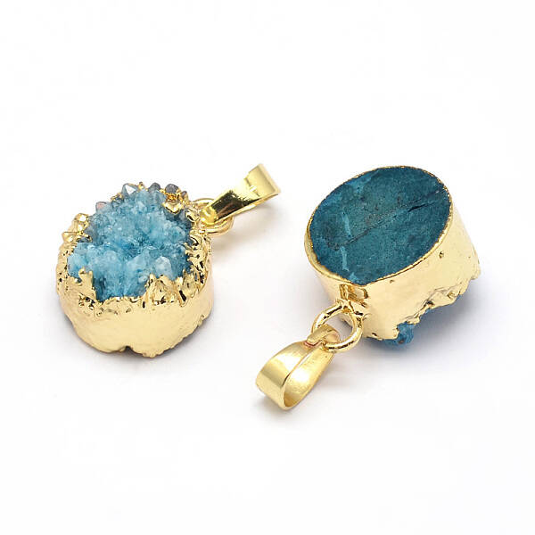 Flat Round Dyed Natural Druzy Agate Pendants