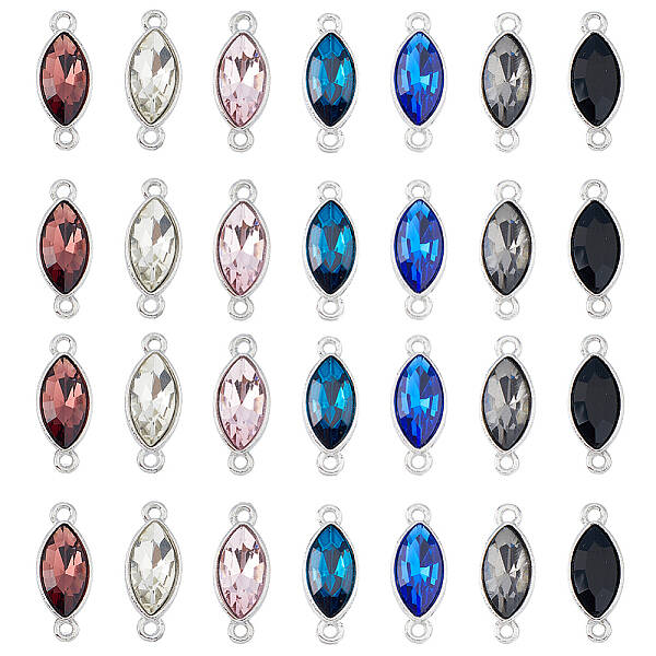 28Pcs 7 Colors Alloy Glass Connector Charms