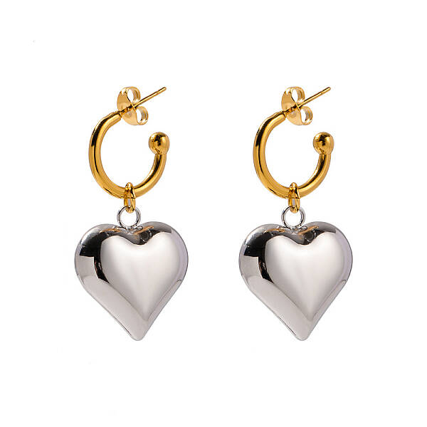 Ion Plating(IP) 304 Stainless Steel Heart Dangle Stud Earrings
