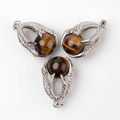 Eagle Claw Alloy Natural Tiger Eye Pendants