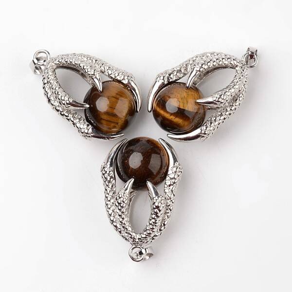 Eagle Claw Alloy Natural Tiger Eye Pendants