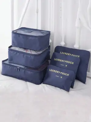 6pcs/set Casual Lightweight Large Capacity Travel Clothes Organizer, Mixed Size Letters Pattern Luggage Storage Bag Set, Vers...