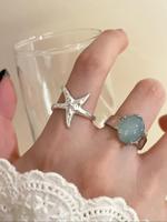 Boho Style Starfish & Artificial Gemstone Decor Cuff Ring, Fashion Accessories for Women, Trendy All-Match & Exquisite Jewelr...