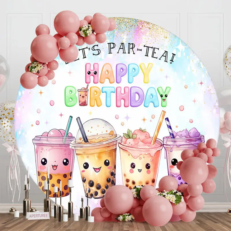 Round Fairy Tale Boba Milk Tea Birthday Backdrop - Aperturee