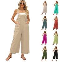 Molitree Summer Cotton Linen Bib Overalls Women Baggy Sleeveless Wide Leg Jumpsuits with Pockets Casual Womenswear