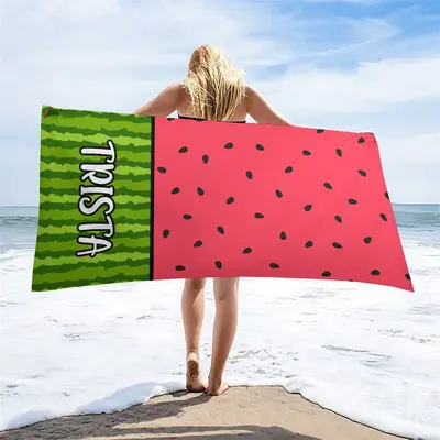 Tasty Green Red Summer Watermelon Custom Beach Towel - Aperturee