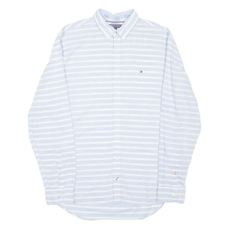 TOMMY HILFIGER Mens Shirt Blue Striped Long Sleeve L