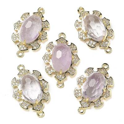 Natural Amethyst Faceted Oval Connector Charms