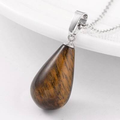 Teardrop Platinum Tone Brass Tiger Eye Pendants