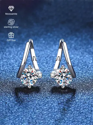 925 Sterling Silver Synthetic Moissanite Decor Hoop Earrings, Fashionable Earrings for Women, Trendy All-match & Exquisite Je...