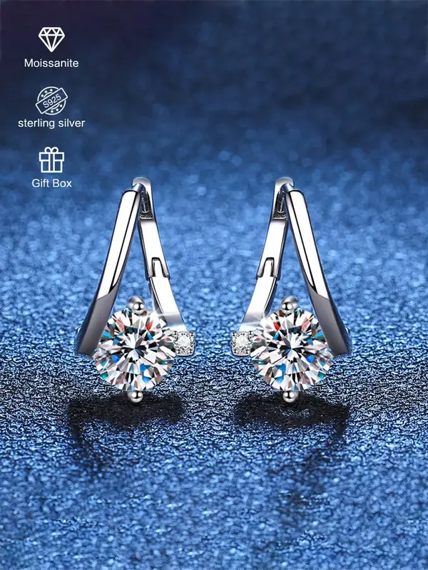 925 Sterling Silver Synthetic Moissanite Decor Hoop Earrings, Fashionable Earrings for Women, Trendy All-match & Exquisite Je...