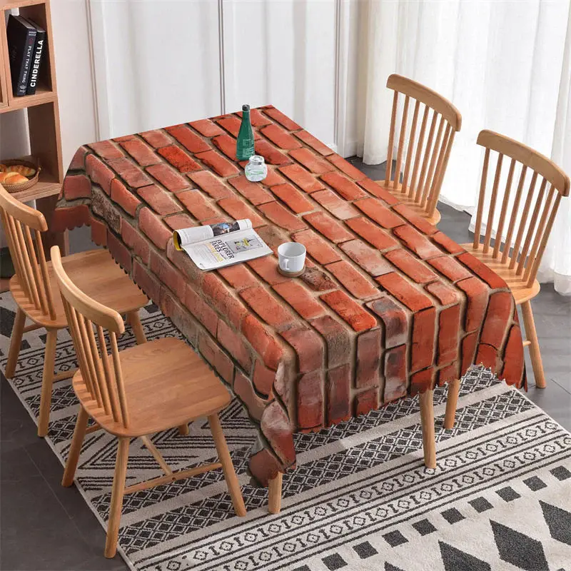 Red Broken Brick Wall Retro Rectangle Tablecloth - Aperturee