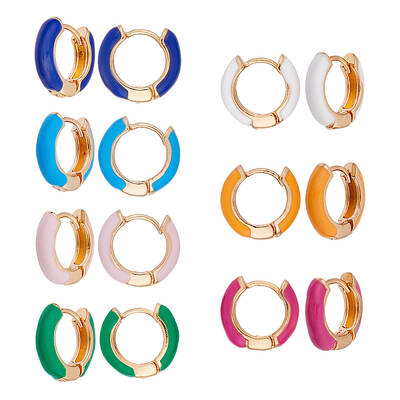 7Pairs 7 Colors Alloy Enamel Huggie Hoop Earrings for Women