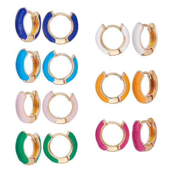 7Pairs 7 Colors Alloy Enamel Huggie Hoop Earrings for Women
