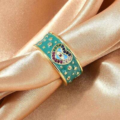 Brass Micro Pave Cubic Zirconia Enamel Cuff Rings for Women