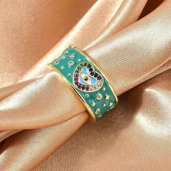 Brass Micro Pave Cubic Zirconia Enamel Cuff Rings for Women