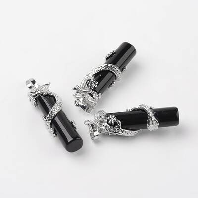 Tube Natural Dyed & Heated Black Agate Pendants