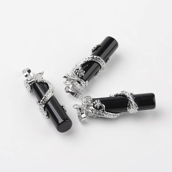 Tube Natural Dyed & Heated Black Agate Pendants