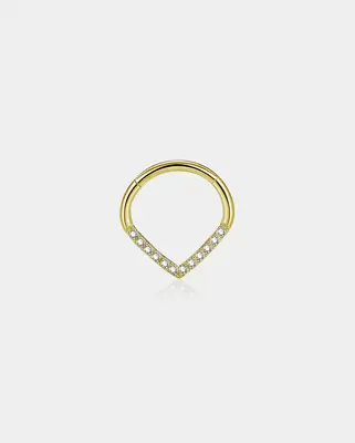Clear CZ Vshape Septum Ring - Gold / 8mm
