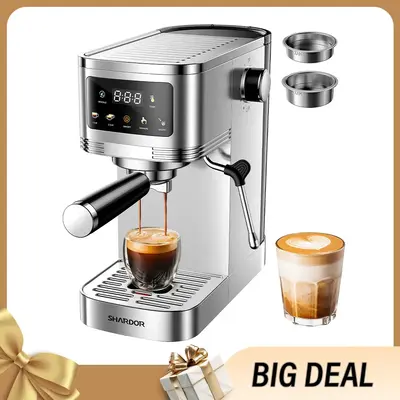Professional Espresso Machine 20 Bar with Milk Frother Steam Wand and Touchscreen, Compact Stainless Steel Coffee Machine wit...