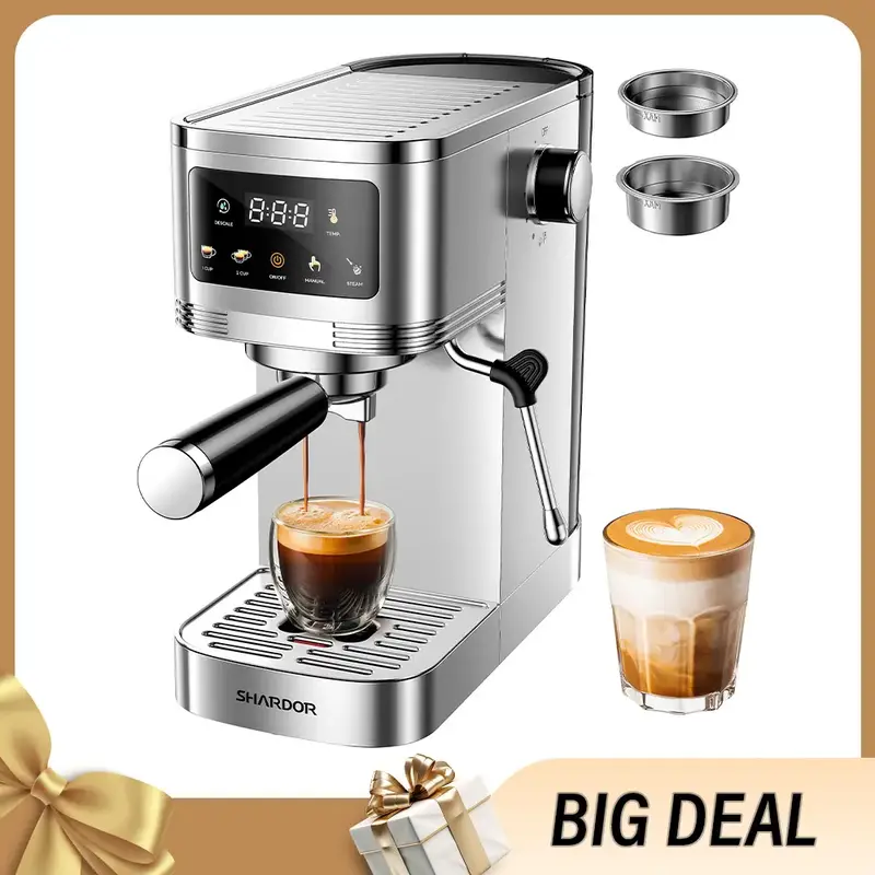 Professional Espresso Machine 20 Bar with Milk Frother Steam Wand and Touchscreen, Compact Stainless Steel Coffee Machine wit...