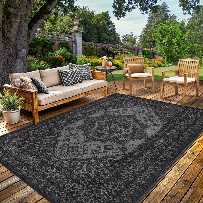 Garvee Reversible Waterproof Outdoor Rug - Large Plastic Straw Patio Carpet, Non-Slip & UV Resistant, Easy to Clean, Weatherp...