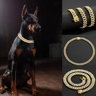 Dog Chain Collar with Safety Buckle, Stainless Steel Cuban Chain Walking Chain, Suitable for Large Dogs, American Bulldog, Fr...