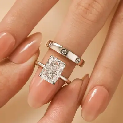 Effinny Jewelry 5.0ct Radiant Cut 2PC Wedding Ring Set, S925 Sterling Silver, 5A Cubic Zirconia Promise Ring, Bridal Set Ring...