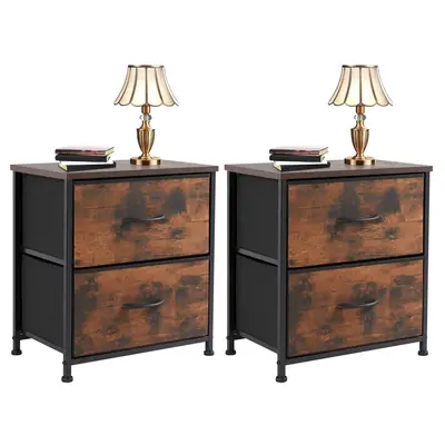 2-Drawer Nightstand Set of 2 - Bedroom Storage Organizer Cabinet with Fabric Drawers, Available in Grey, Black, Brown, or Whi...