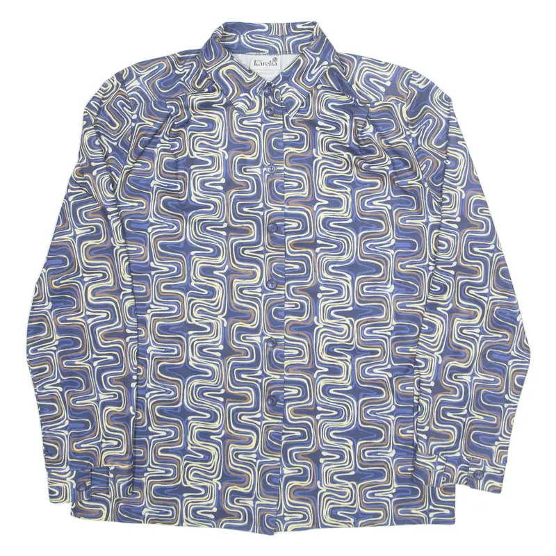 KARELIA Womens Printed Shirt Blue Collared Long Sleeve Crazy Pattern UK 14