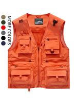 Men's Solid Multi-pocket Zipper Gilet, Loose Casual Street Fashion Hollow Out V Neck Vest Jacket for Spring & Summer, Men's C...