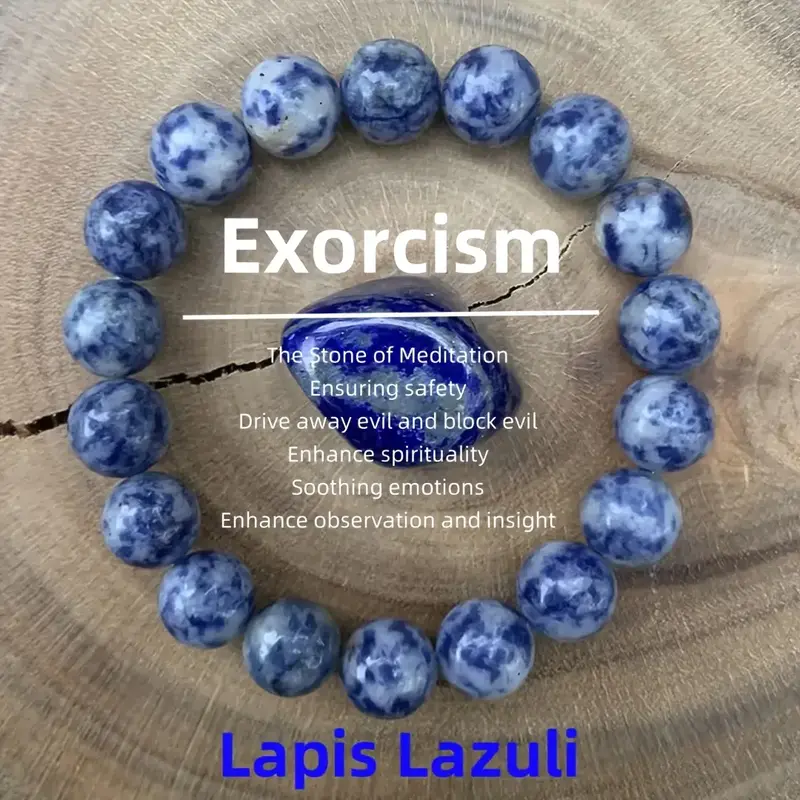 [Lapis Lazuli Bracelet] Natural Lapis Lazuli Bead Bracelet - 10mm Meditation Stone, Evil Ward Protection, Spiritual and Emoti...