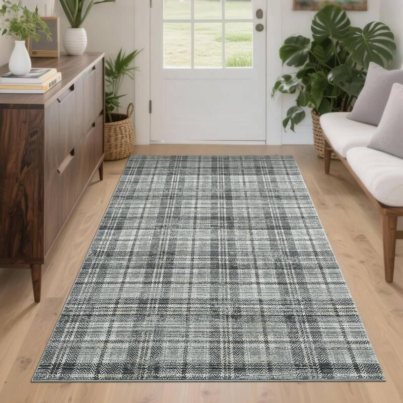 Garvee Washable Tartan Plaid Area Rug 3x5 Low Pile Soft Stain Resistant Non Slip Rubber Backing Entryway Living Room Bedroom