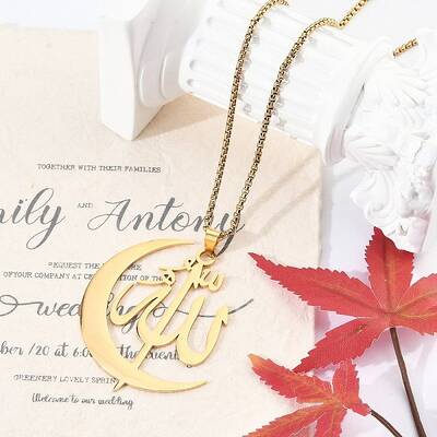 304 Stainless Steel Moon & Arabic Pendants Box Chain Necklaces for Women Men