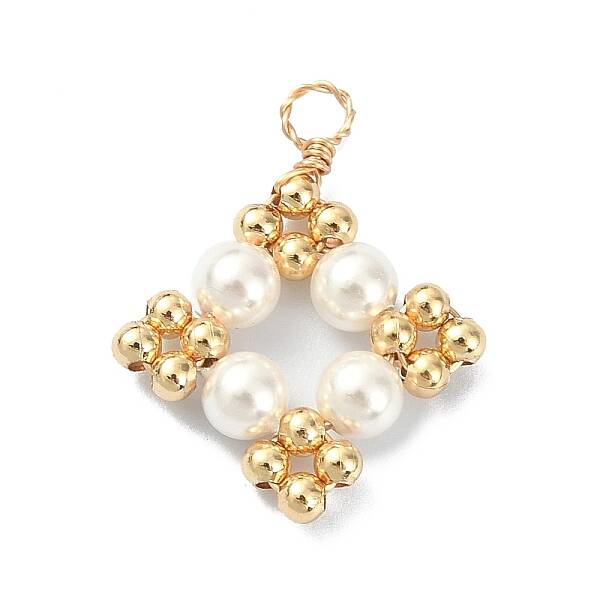 Shell Pearl Pendants with Brass Round Beads