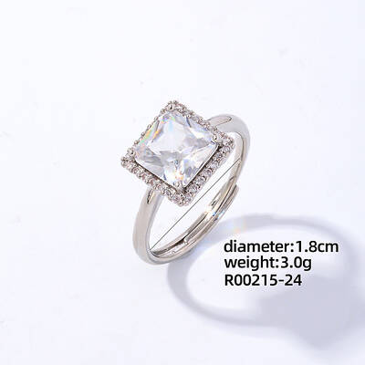 Square Platinum Brass Adjustable Ring with Cubic Zirconia