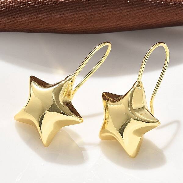 Star Brass Dangle Earrings